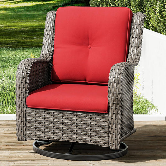 Joyside Outdoor Swivel Rocker Patio Chair - Outdoor Wicker Glider Rocking Chair with Olefin Fabric Cushions Suitable for Porch Deck and Backyard(Mixed Grey/Red)
