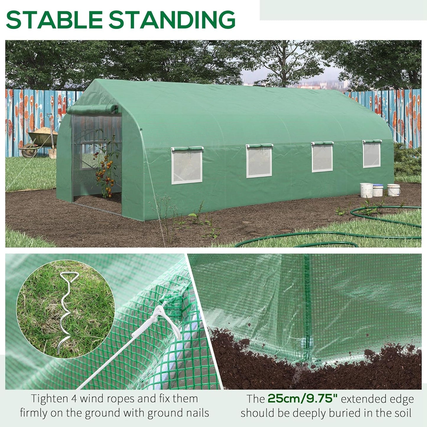 Outsunny 20' x 10' x 7' Walk-in Greenhouse, Tunnel Green House with Zippered Mesh Door and 6 Mesh Windows, Gardening Plant Hot House with Galvanized Steel Frame, Green