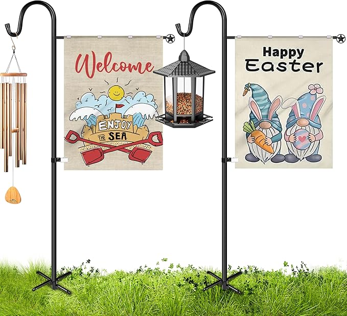 XDW-GIFTS Garden Flag Stand, Sturdy 2-Pack Flag Pole Holder with Shepherd Hook for Yard Decorations Outdoor Garden Flag Holder for 28''x40'' Flags 60 in Heavy Duty Yard Flag Post Stake (Without Flag)