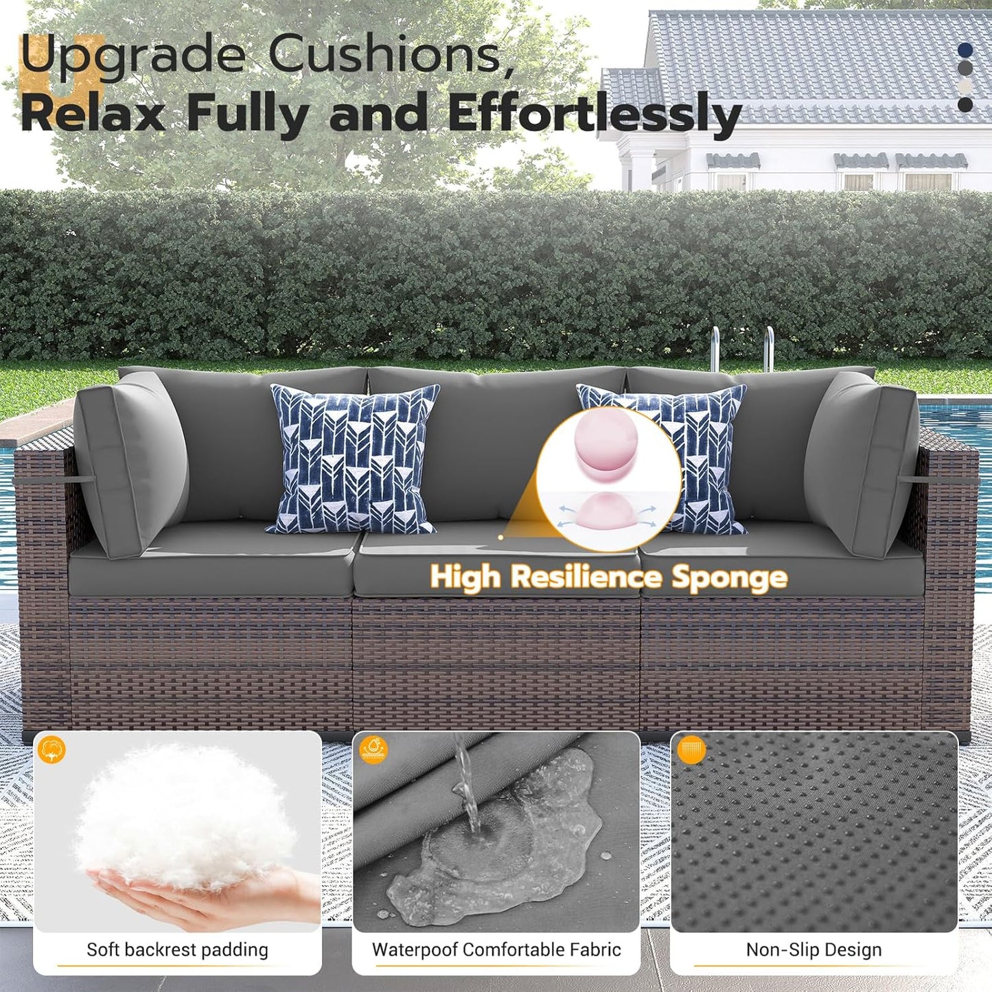 UDPATIO Patio Furniture Set with Fire Pit Table, 8 Piece Outdoor Sectional Modular Sofa, Wicker Outdoor Furniture Conversation Sets with Waterproof Cover for Backyard Deck (Brown/Dark Grey)