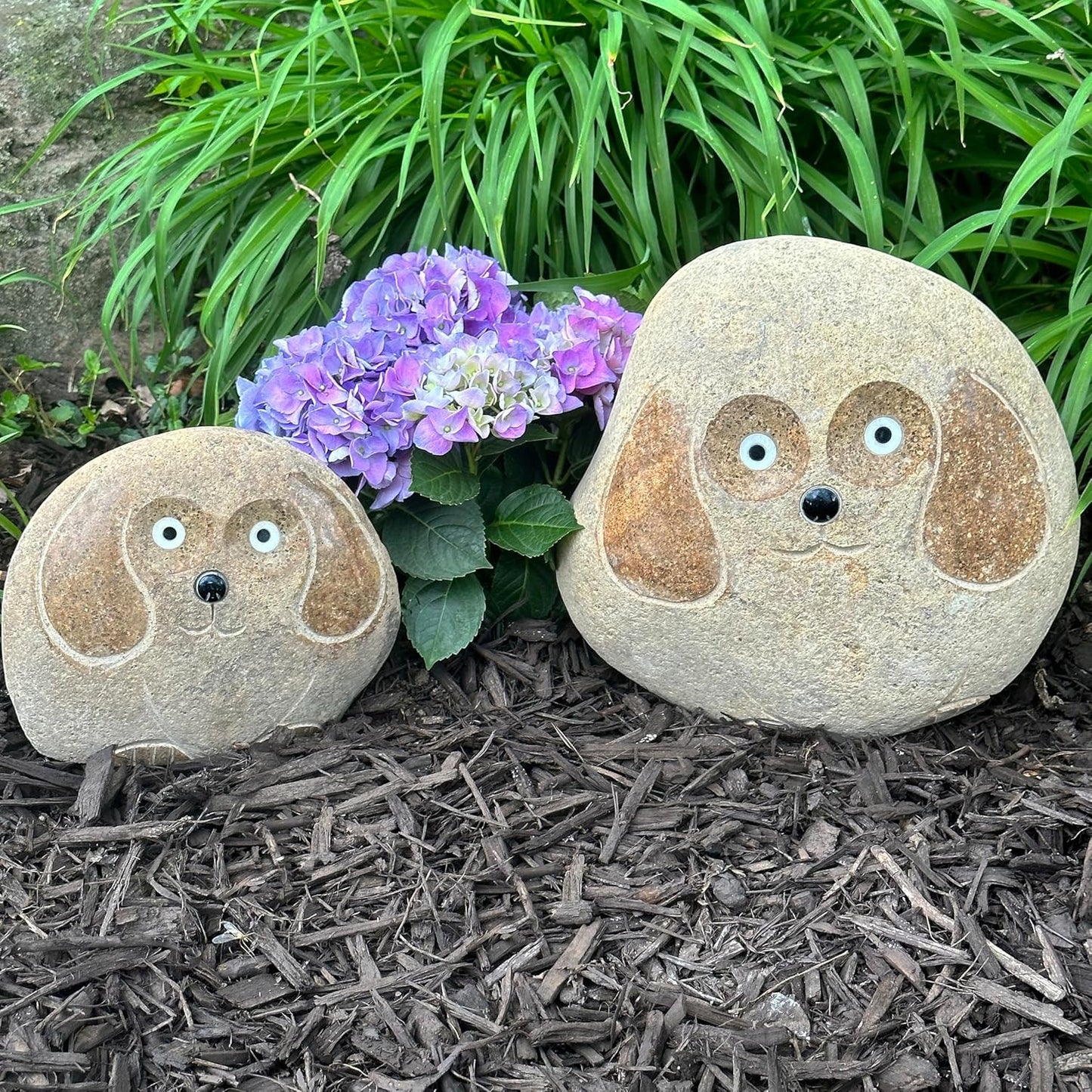 Mom and Dad Boulder Dog Set – Hand-Carved Granite Garden Statues – Natural Stone Animal Décor – 8" & 12", Weather-Resistant, Unique Gift Set