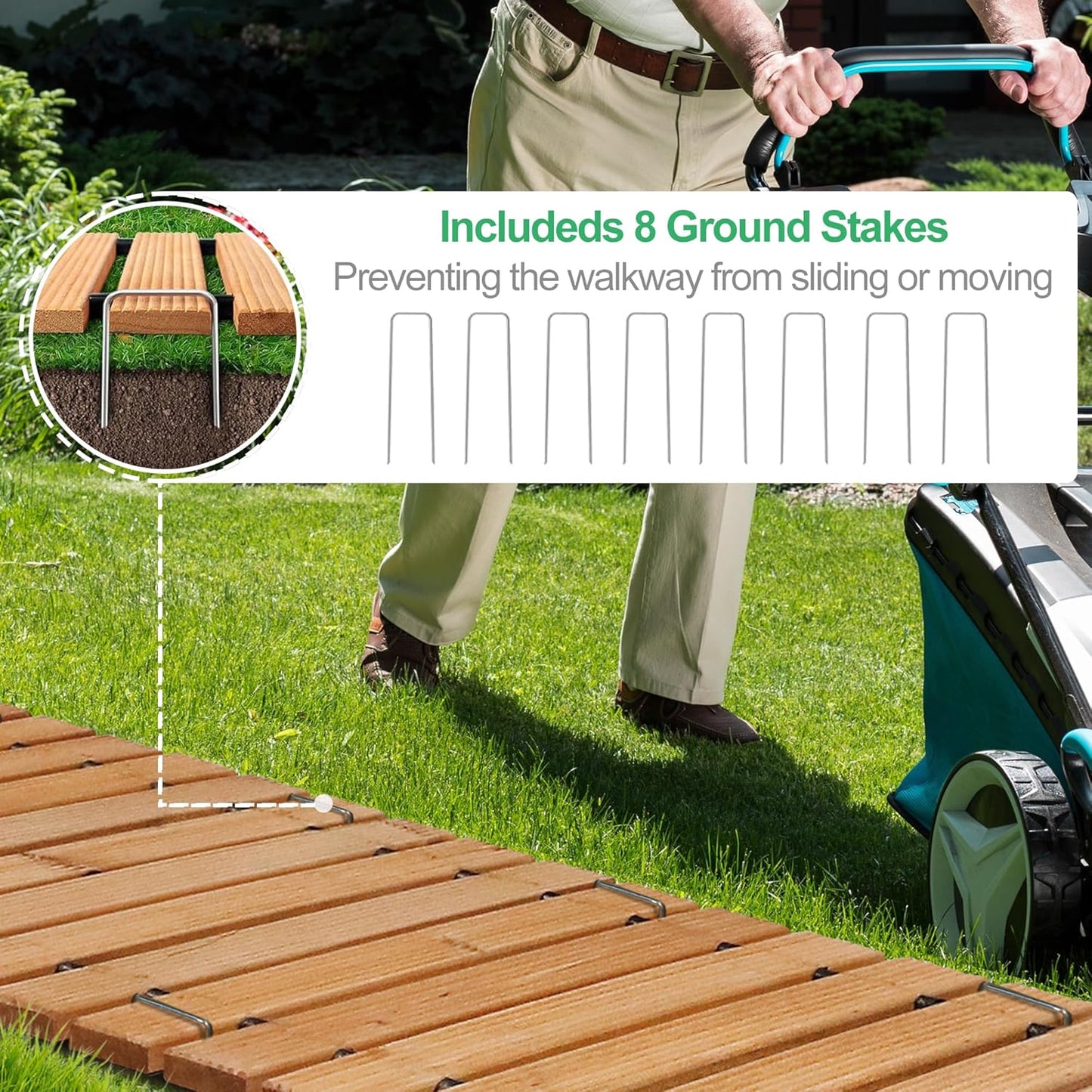 RELIANCER 8' Wooden Garden Pathway,Outdoor Roll Out Cedar Straight Walkway,Patio Path Decorative Garden Boardwalk Walkways,Weather-Resistant Roll Up Beach Wood Road Floor,Wedding Party Pathways