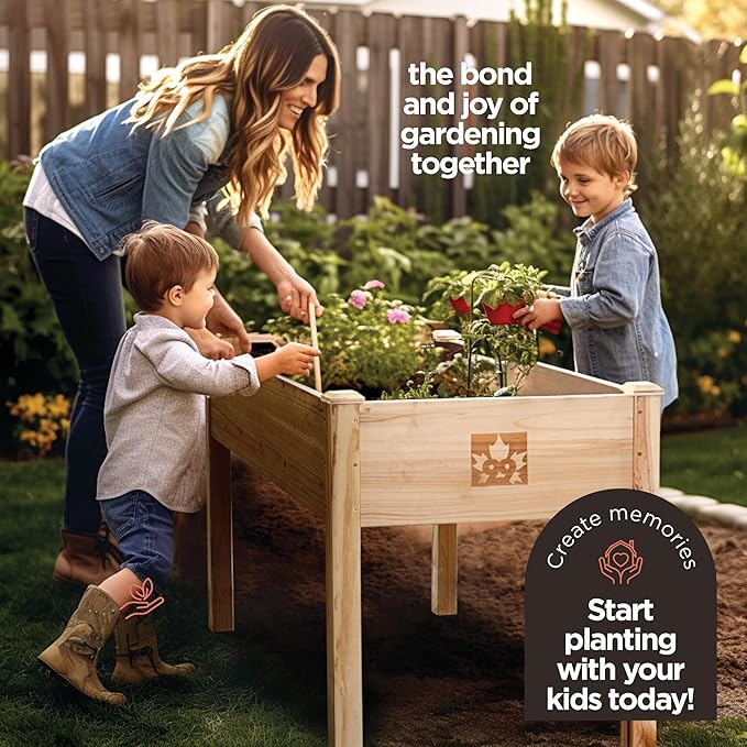 Raised Garden Bed with Legs 48x24x30 - Natural Cedar Wood Elevated Planter Box with Bed Liner for Flowers, Veggies, Herbs - 200lb Capacity