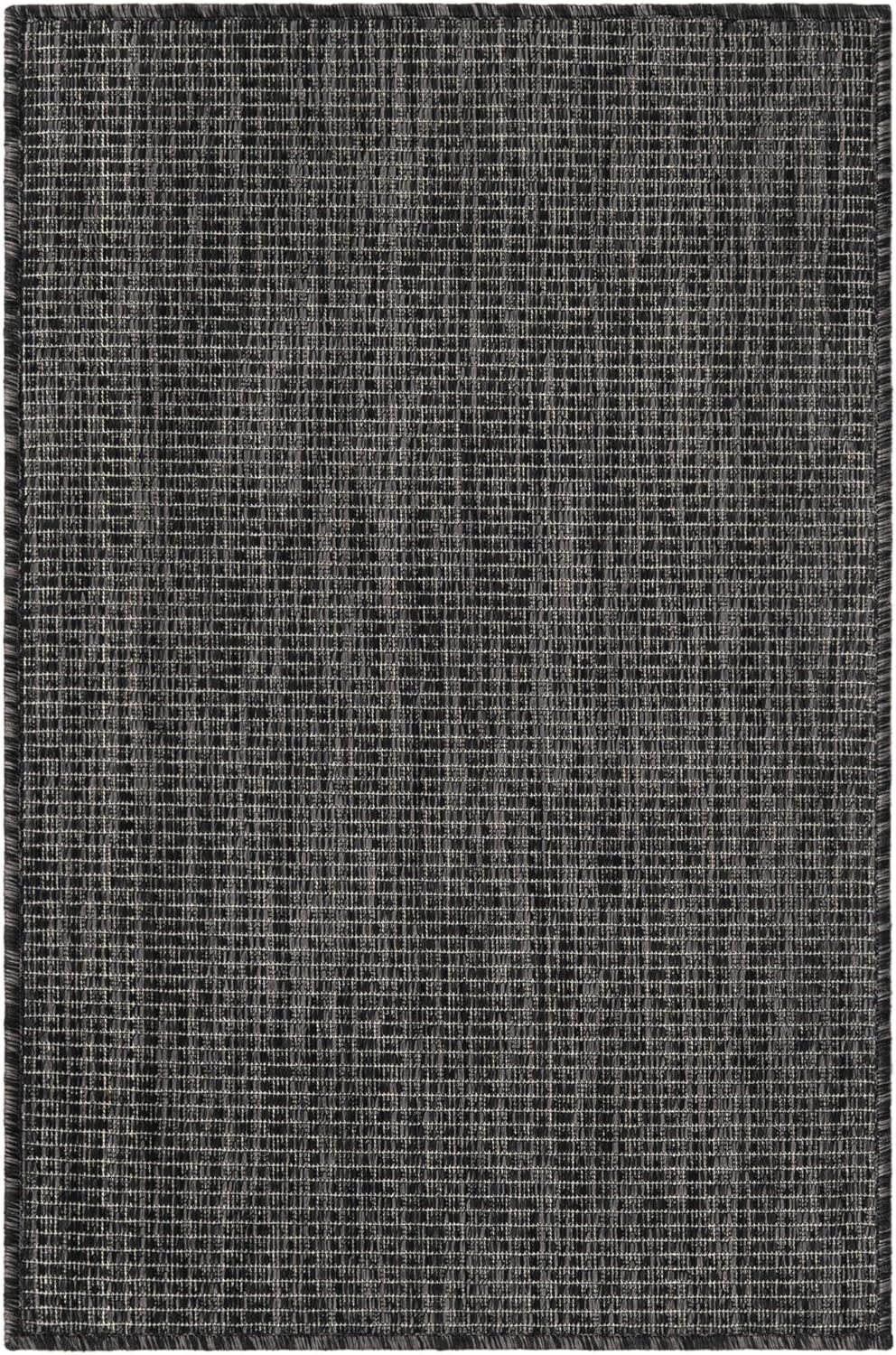 Unique Loom Collection Casual Transitional Solid Heathered Indoor/Outdoor Flatweave Area Rug (2' x 3' 1" Rectangle, Black/Ivory)