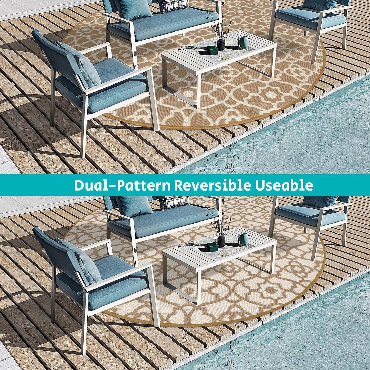 HEBE Outdoor Rug Waterproof 8ft, Plastic Straw Rug Camping Rug, Reversible Outdoor Patio Rugs RV Mat Clearance, Indoor Outside Floor Carpet for Porch,Deck,Camper,Balcony,Backyard