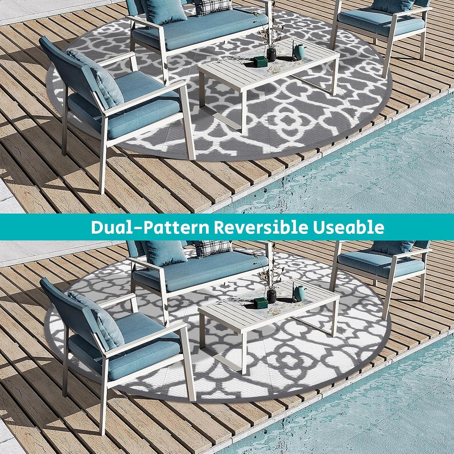 HEBE Outdoor Rug Waterproof 8ft, Plastic Straw Rug Camping Rug, Reversible Outdoor Patio Rugs RV Mat Clearance, Indoor Outside Floor Carpet for Porch,Deck,Camper,Balcony,Backyard