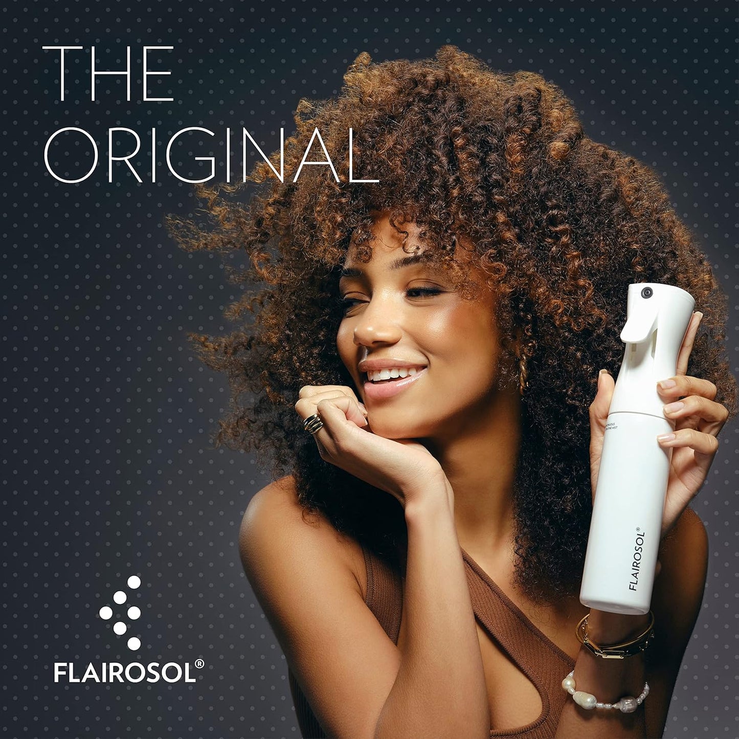 FLAIROSOL - The Original, Spray Bottle for Hair, Continuous Ultra Fine Water Mister Spray Bottle for Hairstyling, Barbers, Salons, Cleaning, Plants, 10.1oz/300ml, White Bottle - Black Print