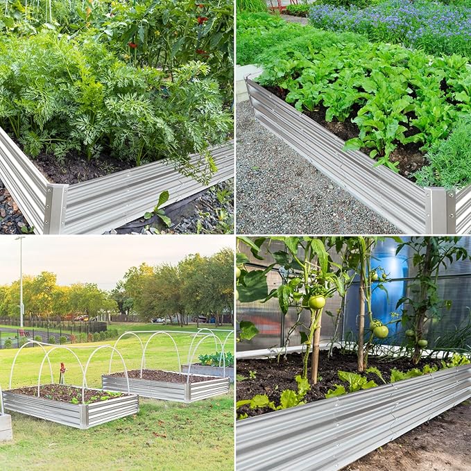 JERIA 8×4×1ft Raised Garden Bed with Support Rods,Galvanized Raised Garden Bed Kit Outdoor Metal Gardening Planter Box for Vegetable, Fruits, Flower