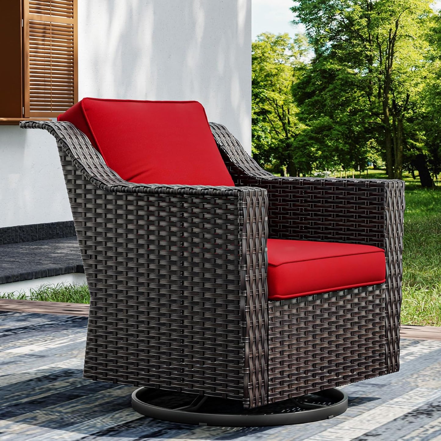 Joyside Outdoor Swivel Chair, Patio Swivel Chairs with Wide Armrest and Thick Cushions, Upgraded Large Size for Backyard, Garden, Poolside