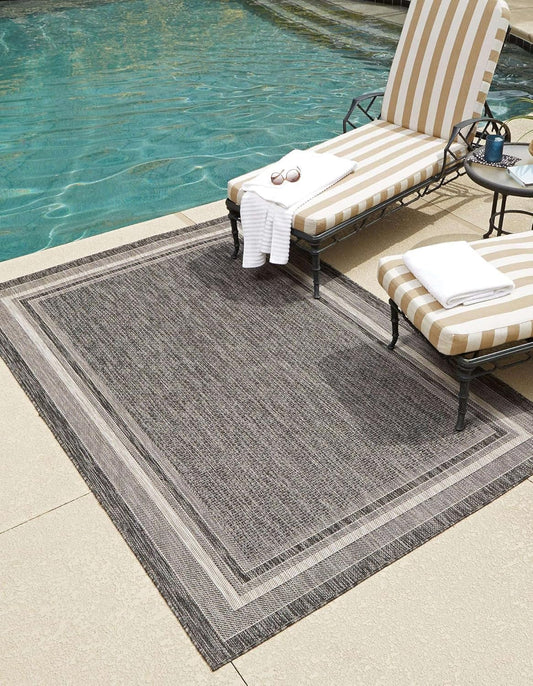 Unique Loom Outdoor Border Collection Area Rug - Soft Border (2' x 3' 1" Rectangle, Black/ Ivory)