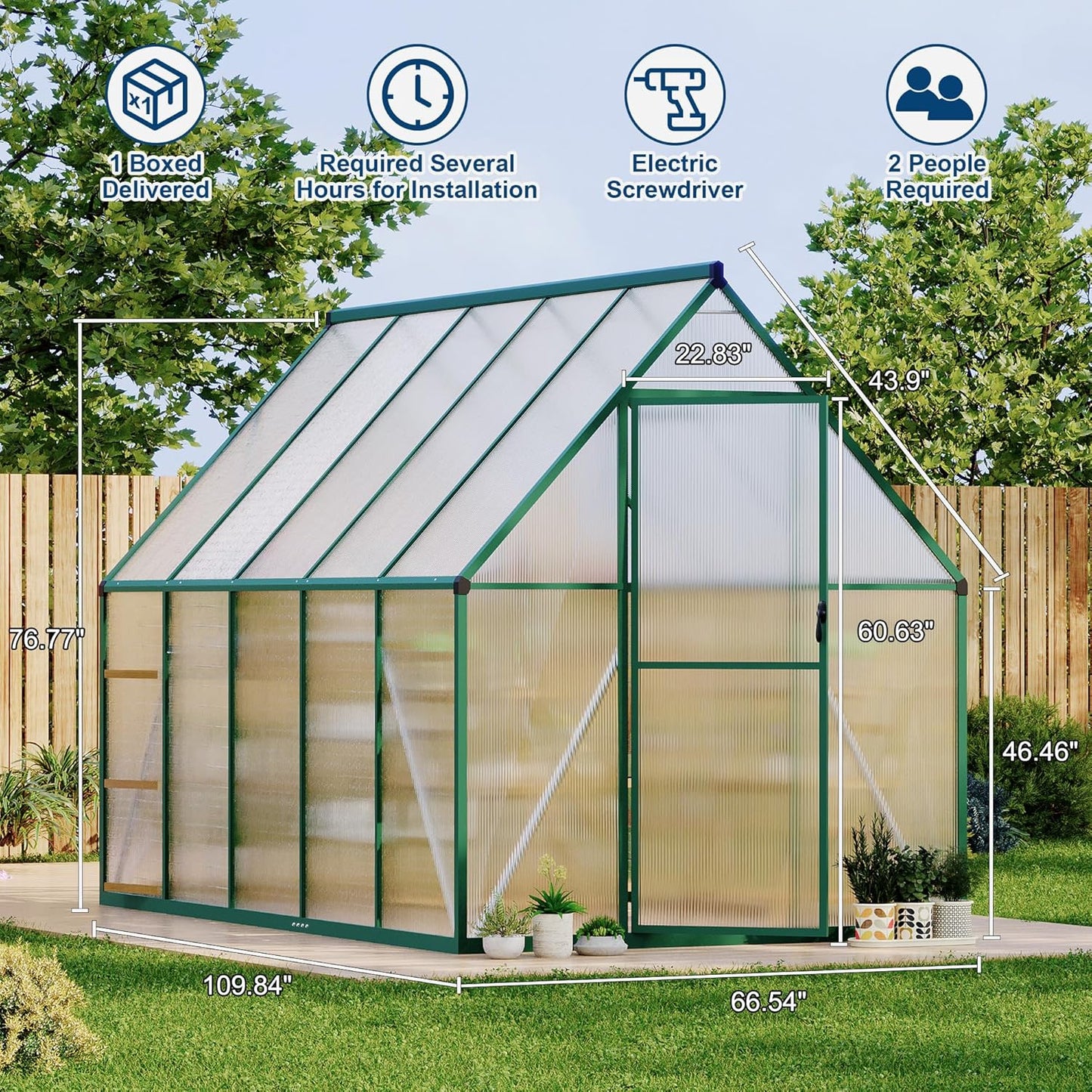 6'X9' Aluminum-Framed Polycarbonate Greenhouse, Heavy Duty Polycarbonate Greenhouse with Quick Setup Structure and Roof Vent, Large Enhanced Aluminum Greenhouses Kit for Outdoors