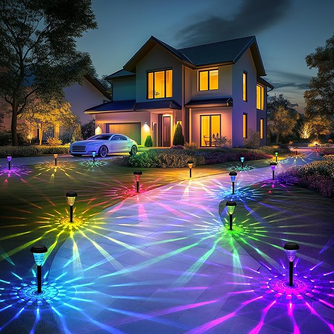 Garden Decor Solar Lights Outdoor Waterproof Outdoor Decor Solar Pathway Lights Color Changing Light for Patio Driveway Walkway Yard Backyard Lawn Landscape Decor (16 Pack)