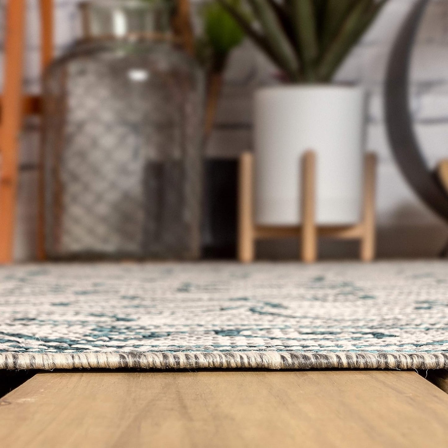 JONATHAN Y SMB106E-5TGN Charleston Vintage Filigree Textured Weave Gray/Teal 5' Octagon Indoor/Outdoor Area Rug, Non-Shedding, Stain Resistant,Fade Resistant, Easy-Cleaning for Backyard Patio, Porch