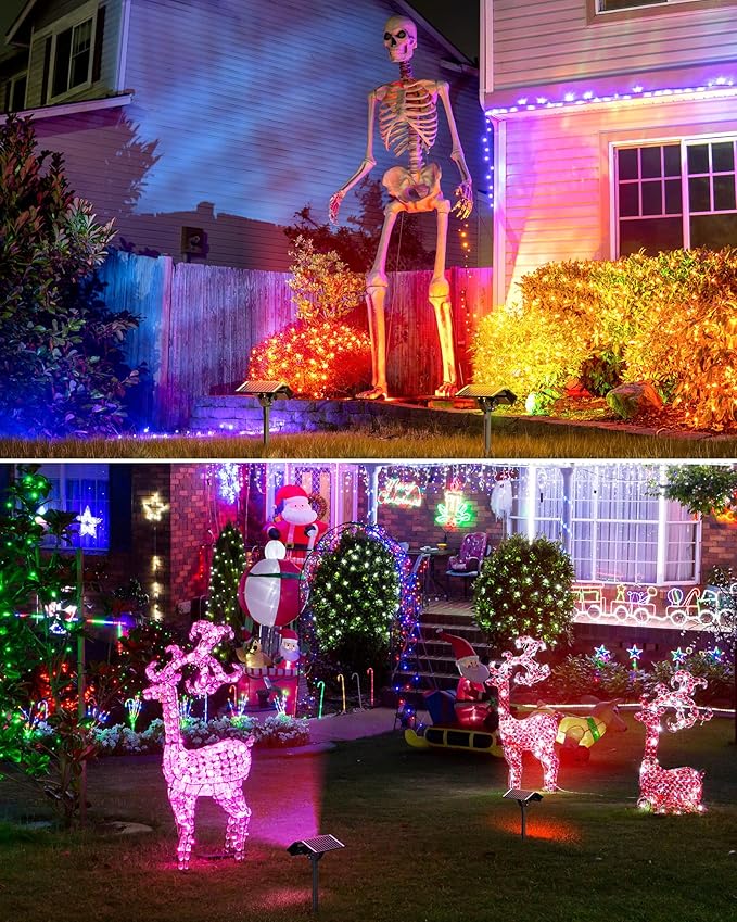 JACKYLED Solar Spot Lights Outdoor, 84 LED 7 Color Changing Solar Lights Outdoor Waterproof with 9 Modes, 360 Adjustable Landscape Spotlights for Halloween Xmas Decorations, Yard, Garden, Path, 4 Pack