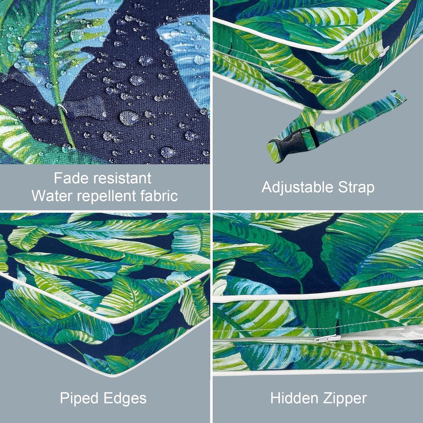 LVTXIII Patio Chair Cushions 22"x22"x3", Water-Repellent Outdoor Seat Cushions for Patio Furniture, Square Chair Pads with Ties for Home Garden Decoration, Set of 2, Hanalei Lagoon