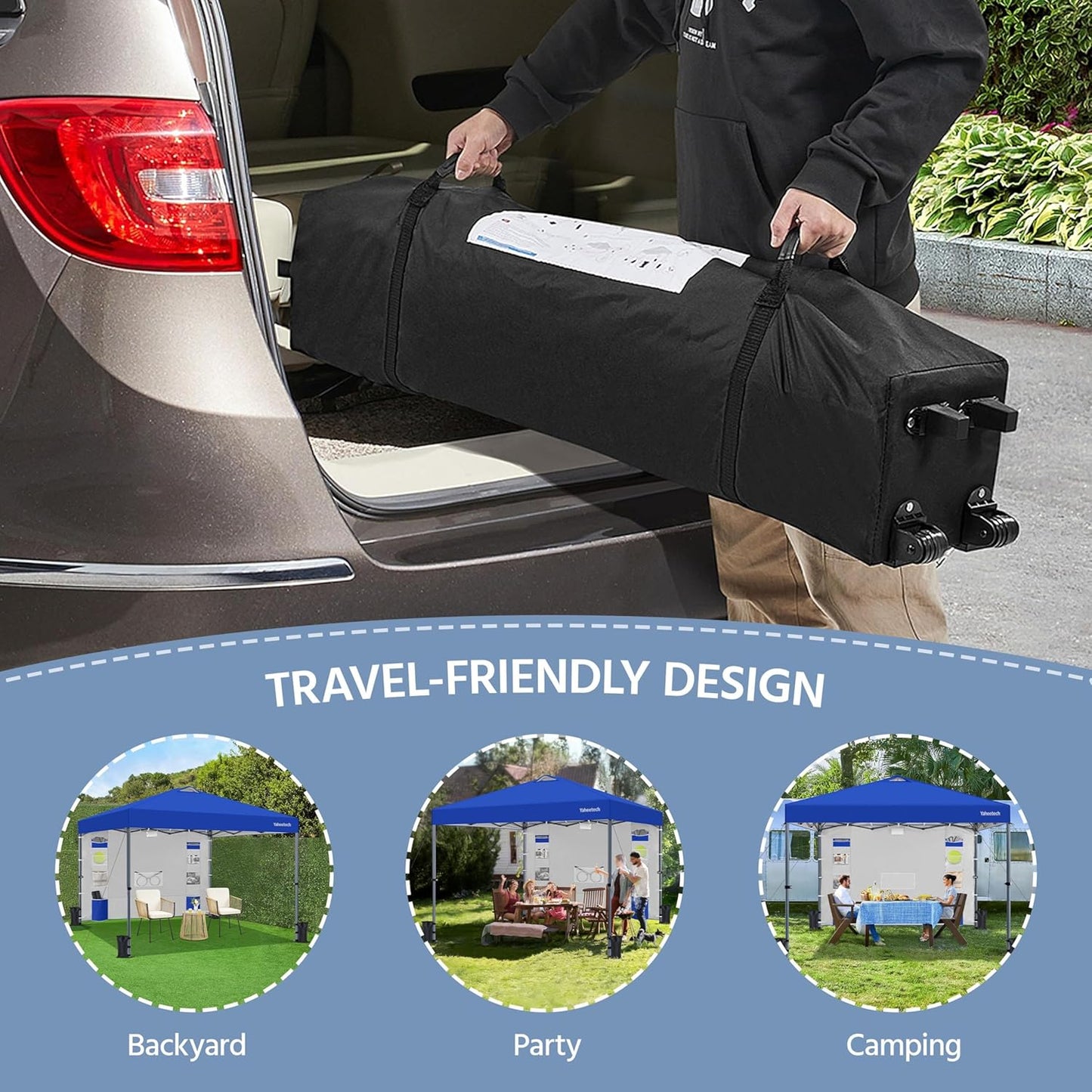 Yaheetech 10x10 Pop-up Canopy Tent w/Removable Pockets Sidewall for Extra Storage, Outdoor Sun Shelter Waterproof & Durable w/Wheeled Bag, Sandbags & Guylines for Beach Camping Party (Blue)