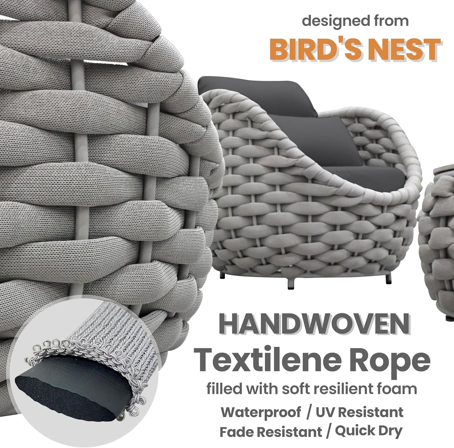 Aluminum Outdoor Patio Furniture Set: 6 Pieces Porch Rope Conversation Sofa Set - Modern Woven Deck Couch Set Cushioned - No Assembly All Weather Seating for 660lbs Yard Garden Lanai Hotel Pool