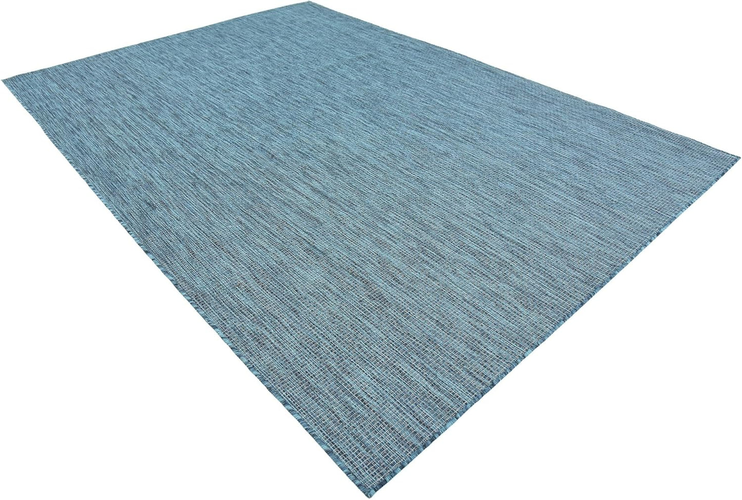 Unique Loom Collection Casual Transitional Solid Heathered Indoor/Outdoor Flatweave Area Rug (7' 1" x 10' Rectangle, Teal/Navy Blue)