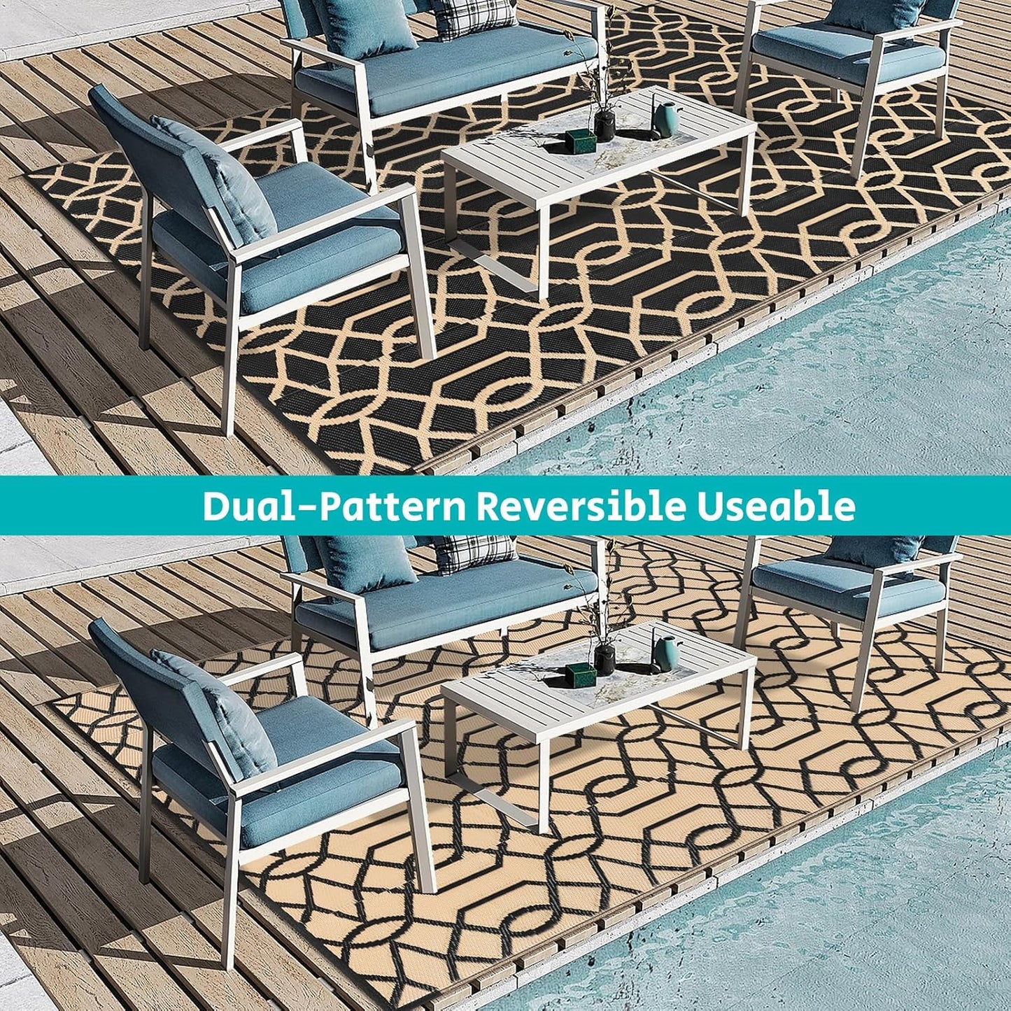 HEBE Outdoor Rug Waterproof 6x9, Reversible Plastic Straw Rug RV Camping Rug, Indoor Outdoor Patio Mat Clearance, Outside Carpet for Porch,Deck,Camper,Balcony,Backyard,Picnic