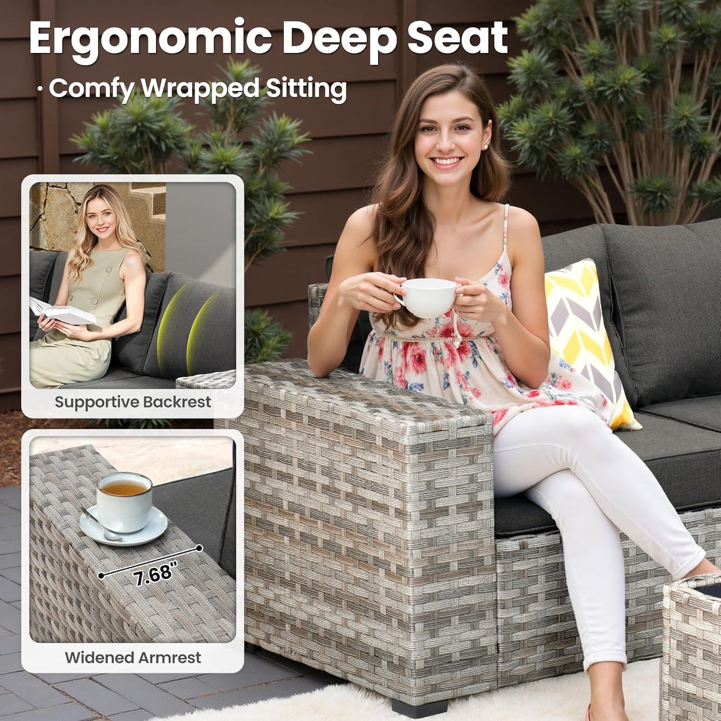 ovios 13 Pieces Patio Furniture Set, Outdoor Wicker Sectional Sofa with 42 Inch Fire Pit Table Comfy Cushions, Modern Modular Deep Seat Rattan Couch Conversation Set, Black