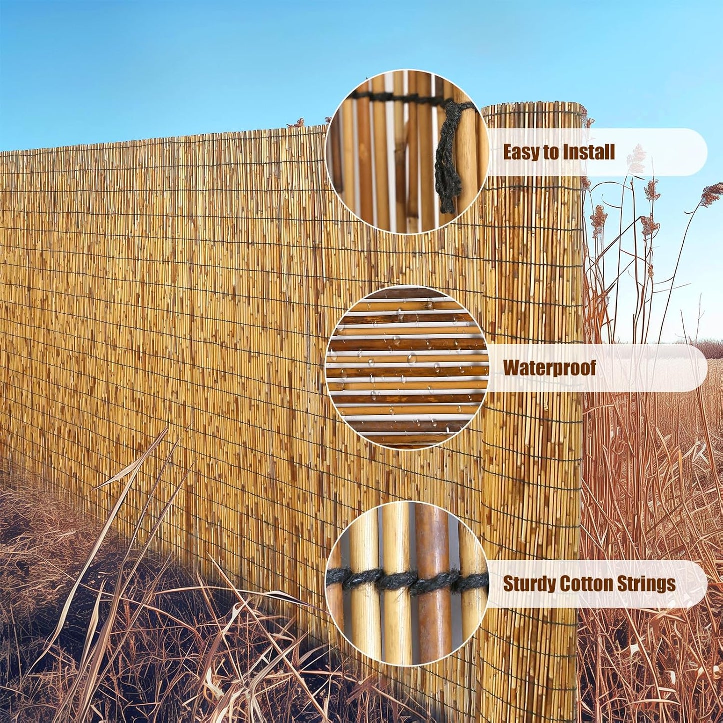 Natural Reed Fencing, Eco-Friendly Reed Fence, 3.3 feet High x 13.1 feet Long, Reed Screen for Backyard Patio Garden and More,Brown