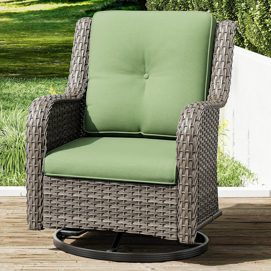 Joyside Outdoor Swivel Rocker Patio Chair - Outdoor Wicker Glider Rocking Chair with Olefin Fabric Cushions Suitable for Porch Deck and Backyard(Mixed Grey/Green)