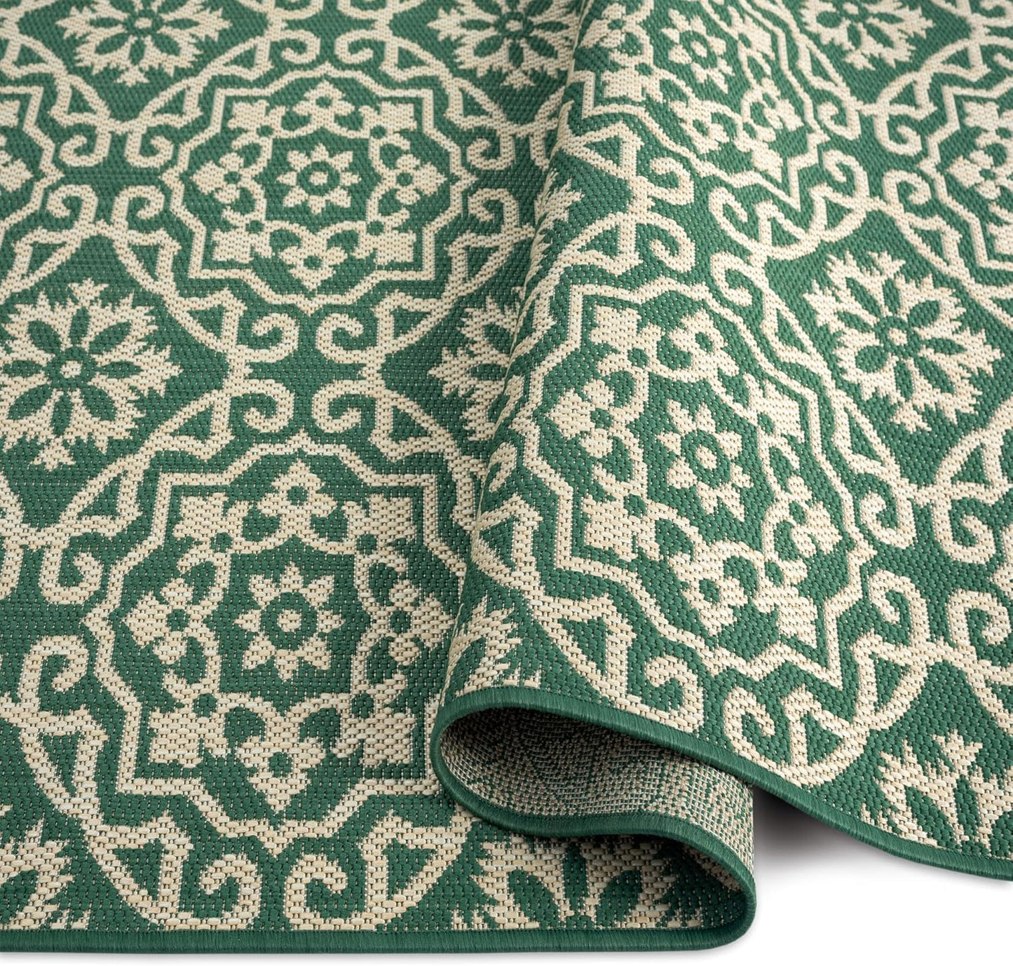 Nicole Miller New York Patio Country Julia Transitional Geometric Indoor/Outdoor Area Rug, Green/Beige, 5'2"x7'2"