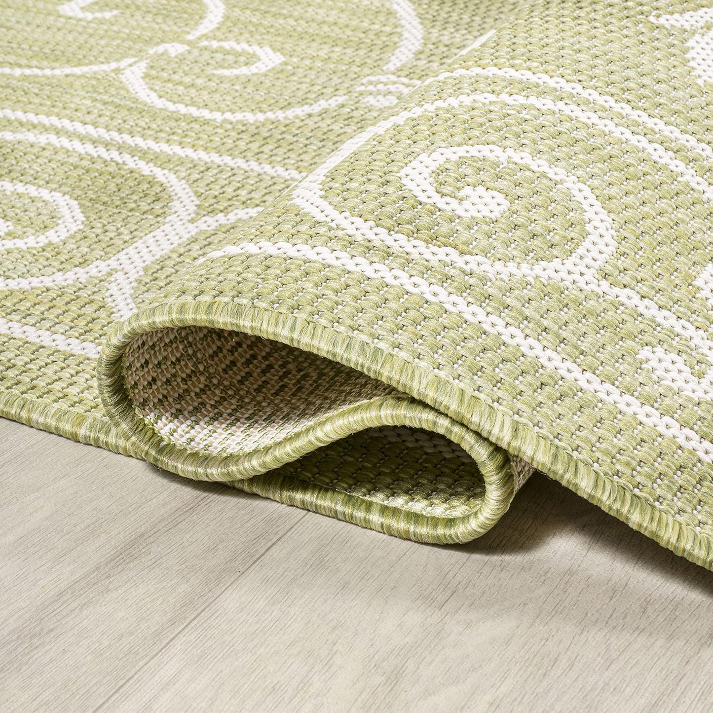 JONATHAN Y SMB106H-210 Charleston Vintage Filigree Textured Weave Indoor Outdoor Runner Rug, Coastal,Traditional,Transitional Easy Clean,Bedroom,Kitchen,Backyard,Patio, Non-Shed, Green/Cream, 2 X 10