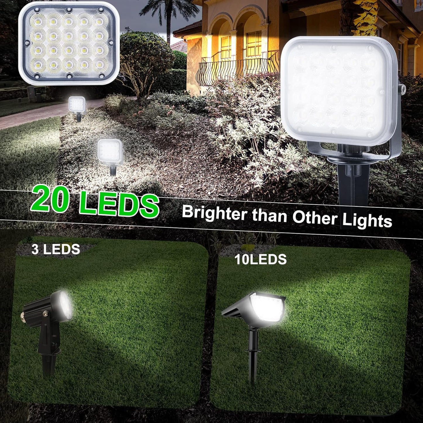 Solar Spot Lights Outdoor,2 Pack 20 LED IP65 Waterproof Solar Landscape Lights, Dusk-to-Dawn 6000K Cold White Solar Outdoor Lights for Yard Garden Driveway Porch Walkway, 1-in-1
