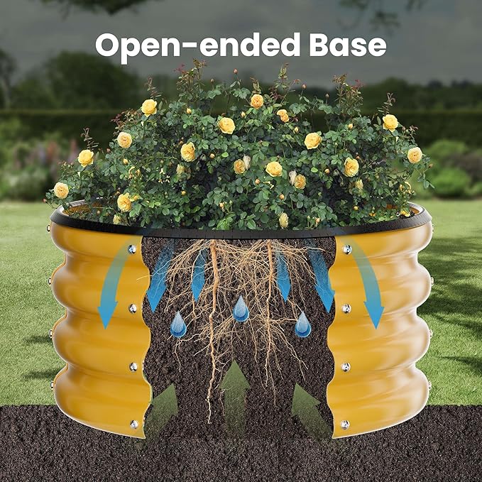 ZXZYHFTY Round Galvanized Raised Garden Bed kit,Yellow Outdoor Garden Raised Planter Box, Round Large Metal Raised Garden Beds for Vegetable 2 * 2 * 1ft 2 Pcs