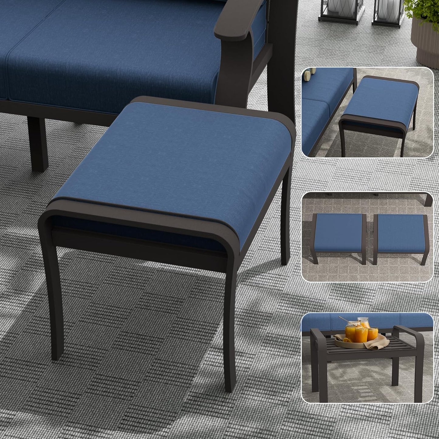 Aluminum Patio Furniture Set with Fire Pit Table, 10 Seats Outdoor Patio Conversation Set with Swivel Chair Modern Metal Patio Sectional Sofa with Coffee Table for Patio, Backyard(Navy Blue).