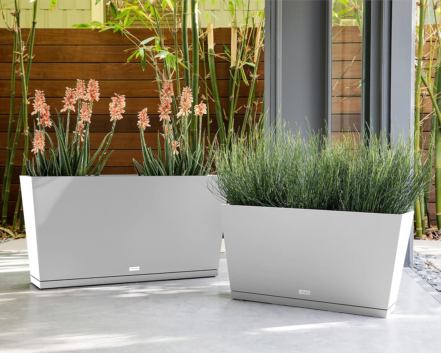 Veradek Midori Long Trough Planter (White, 31 inch - 2 Pack with 2 Saucer Trays)