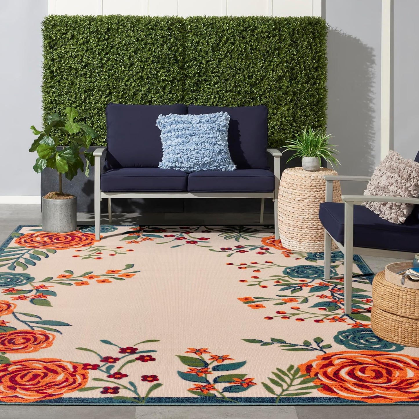 Nourison Home Aloha Indoor/Outdoor Ivory Multicolor 12' x 15' Area Rug, Easy-Cleaning, Non Shedding, Bed Room, Living Room, Dining Room, Backyard, Deck, Patio (12x15)