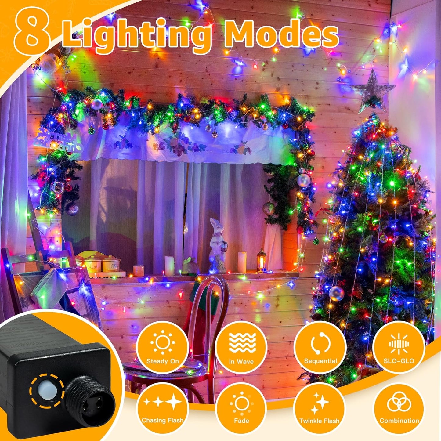 Ollny String Lights 120LED 40FT, Multicolor Fairy Lights Waterproof Connectable Timer, 8 Modes Plug in Christmas Light for Bedroom Outdoor Party Indoor Classroom Decorations