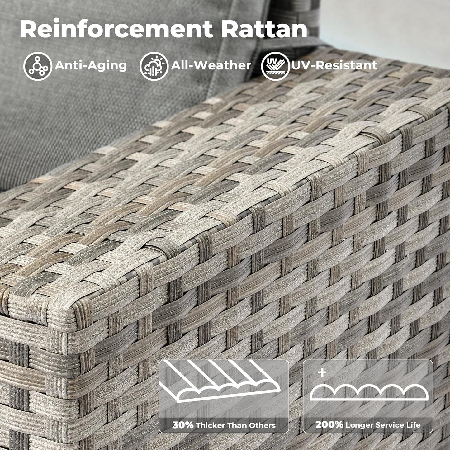 ovios 15 Pieces Patio Furniture Set, Outdoor Wicker Sectional Sofa with Swivel Chairs Coffee Table, Modern Modular Deep Seat Rattan Couch Conversation Sets, Dark Grey