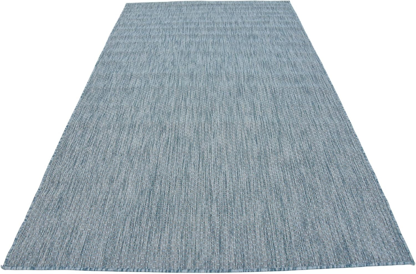 Unique Loom Collection Casual Transitional Solid Heathered Indoor/Outdoor Flatweave Area Rug (5' 3" x 8' Rectangle, Aquamarine/Ivory)