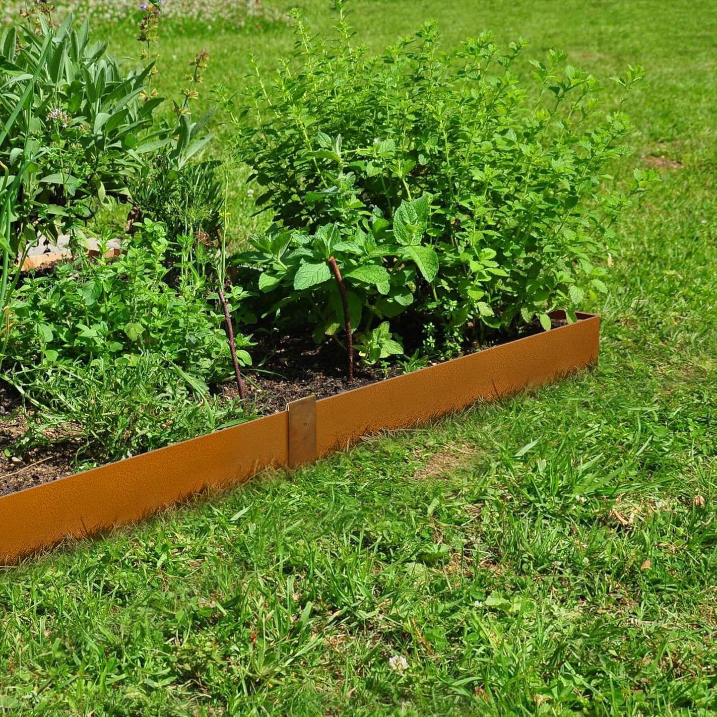 KOL Corten Steel Pre-Rusted Garden Lawn Edging - 6-Pack Bendable Metal Landscape Edging Strips - Heavy Duty Hammer-in Cor-Ten Rust Border with 7 Clips - 14-Gauge - 40" L x 8" H (20FT Total Length)