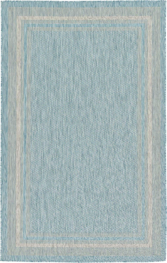 Unique Loom Outdoor Border Collection Area Rug - Soft Border (5' 1" x 8' Rectangle, Aquamarine/ Ivory)