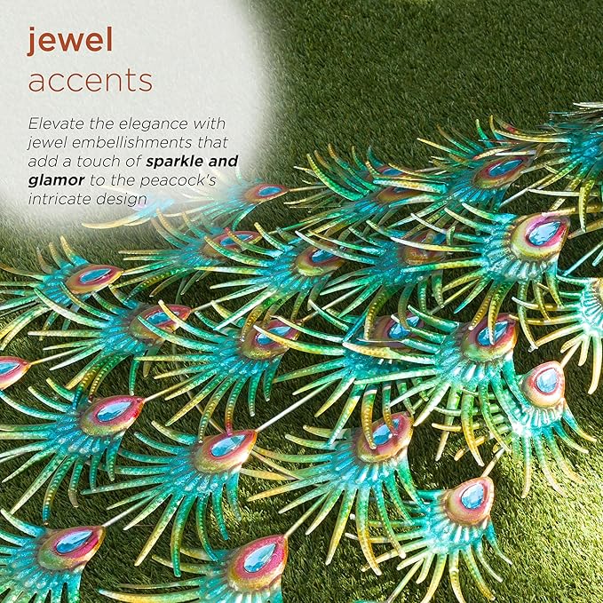 Alpine Corporation HEH378 Metal Jumbo Sized Majestic Peacock Decor, Elegant Garden & Patio Bird Statue, 33" H, Blue