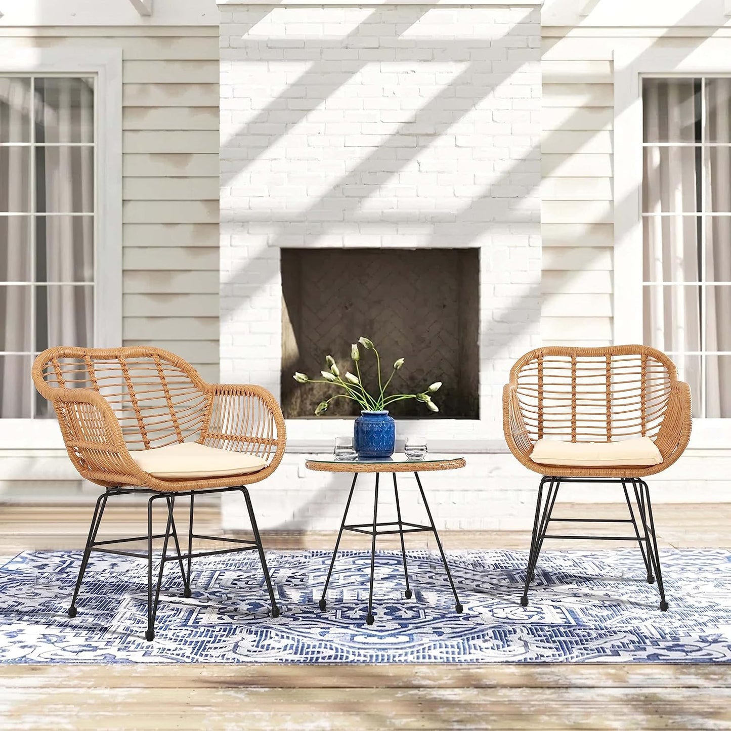 3 Piece Patio Set,Outdoor Bistro Set,Balcony Furniture,Wicker Patio Chairs,Front Porch Furniture,Outdoor Chairs Set of 2