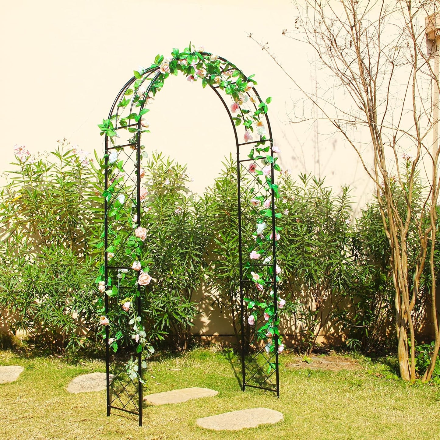 Garden Arbor 7.9 Ft High x 3.8 Ft Wide Sturdy Metal Archway with Ground Stakes to Enhance Stability for Different Grounds, Garden Arch Trellis Pergola for Climbing Plants, Decoration