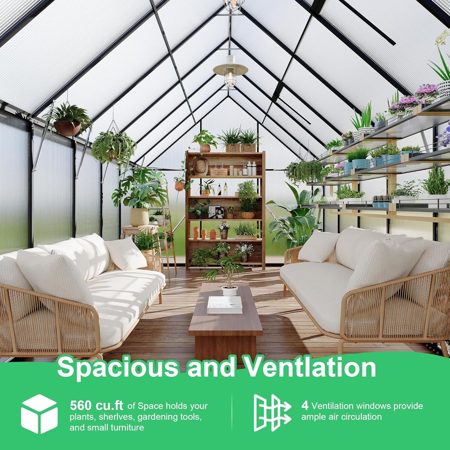 8'x14' Aluminum-Framed Polycarbonate Greenhouse, Heavy Duty Polycarbonate Greenhouse with Quick Setup Structure and Roof Vent, Large Enhanced Aluminum Green House Kit for Outdoors