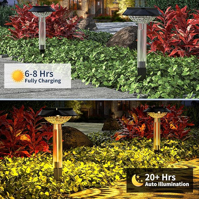Solar Pathway Lights Outdoor 8 Pack, [6 Light Modes Cool White/Warm/ 3 Fixed Color/RGB Changing] LED Solar Lights Outdoor Waterproof IP65, Solar Garden Lights for Walkway Yard Backyard Lawn Landscape