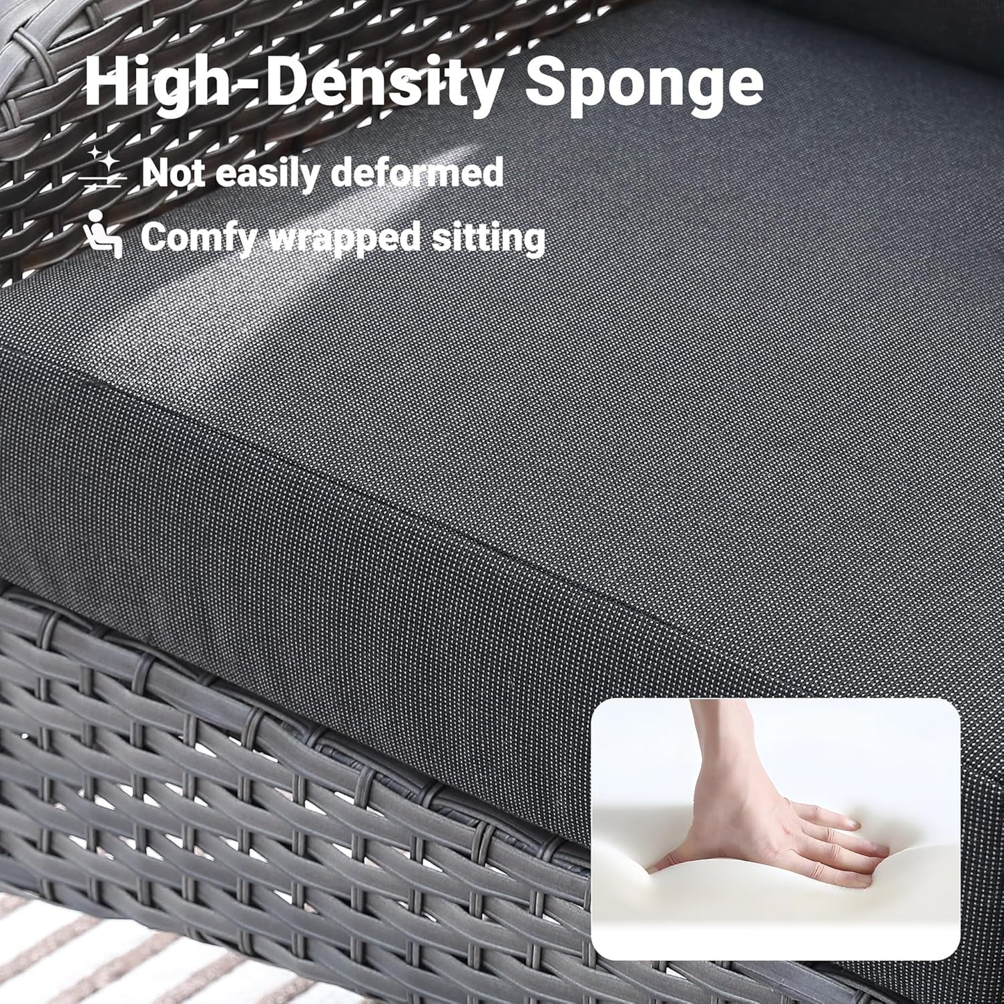 ovios 4 Pieces Patio Furniture Set with 25" Fire Pit, Outdoor Wicker Chairs of 4, All Weather High Back Rattan Chairs 4-Seater with Comfy Cushions, Black