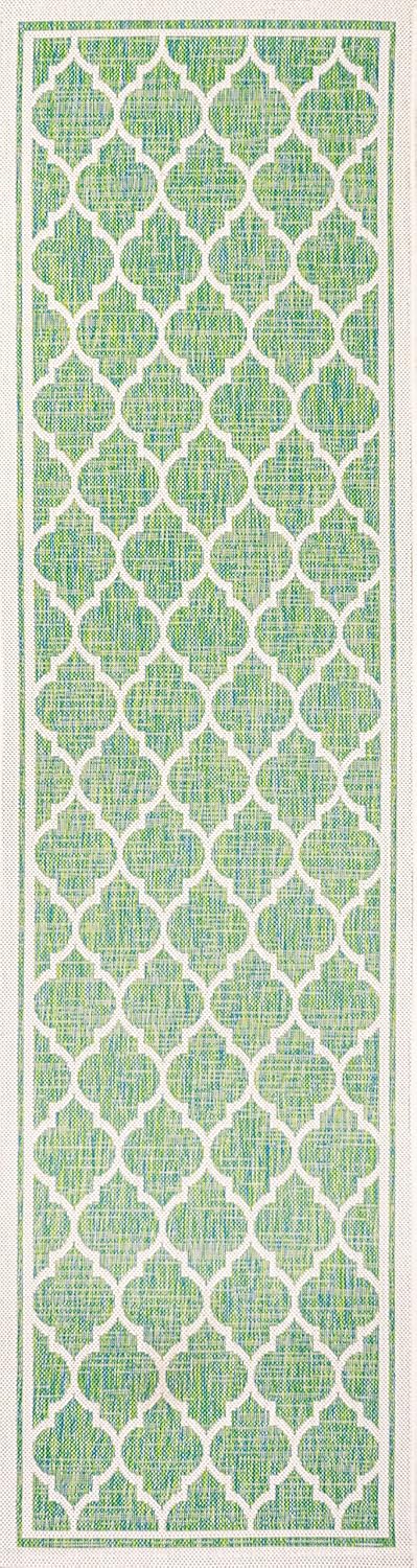Eyely BMS109I-210 Santa Monica Trebol Moroccan Trellis Textured Weave Indoor/Outdoor Runner Rug Coastal;Bohemian, Bedroom, Backyard, Patio, Easy-Cleaning, Non-Shedding, 2 X 10, Cream/Green