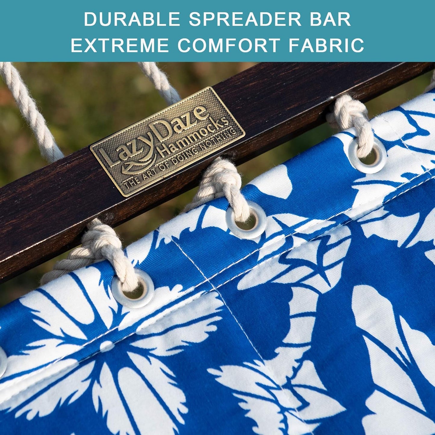 Lazy Daze Quilted Fabric Hammock with Spreader Bar, 2-Person Double Hammock for Outside Patio Poolside Backyard Beach, 450 lbs Capacity, QF48