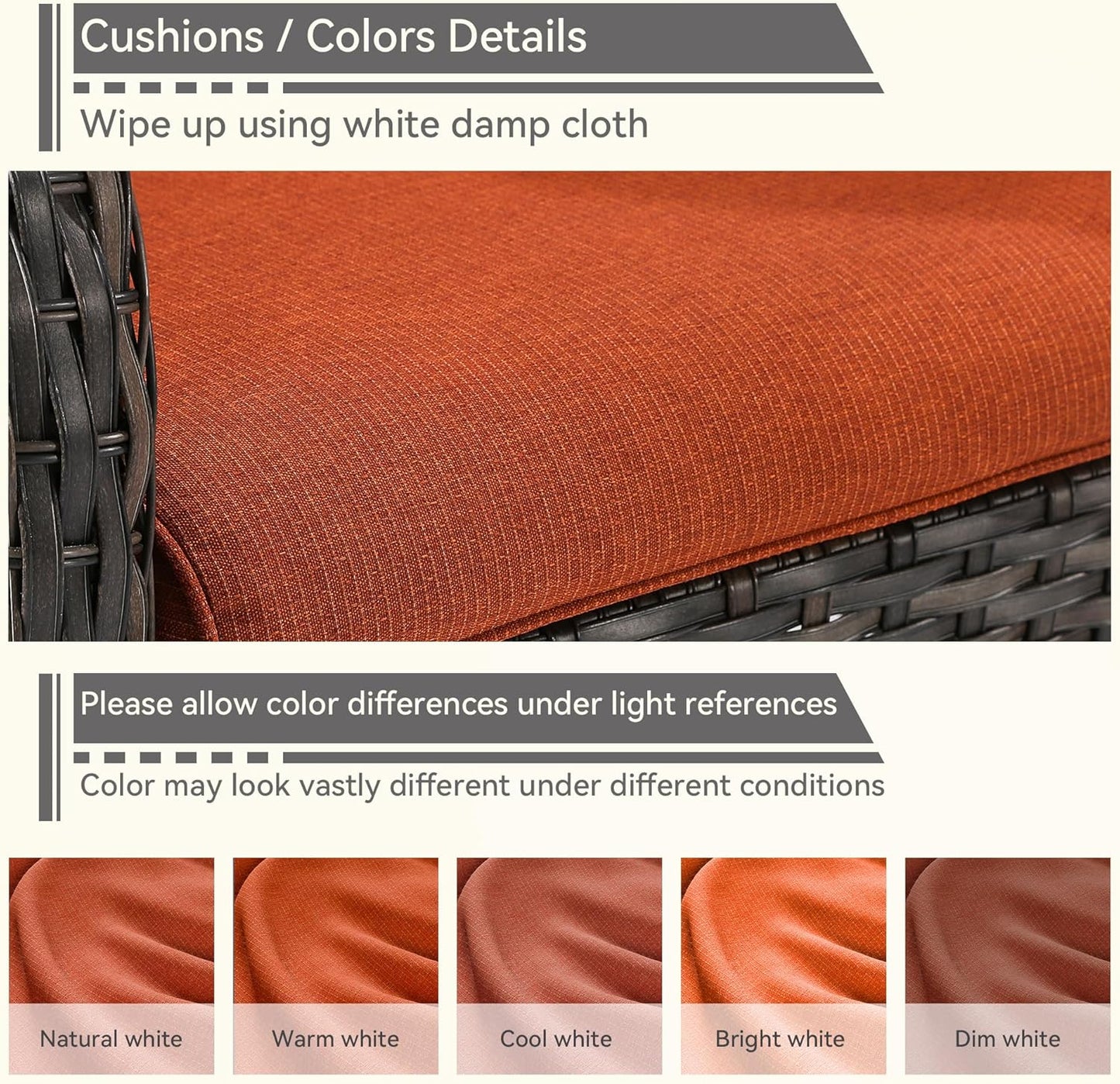 4 Pieces Patio Conversation Set, Wicker Chairs Set of 2 and Two Ottomans with 3.5-inch Seat Cushions, High Back and Curved Armrest for Backyard, Balcony and Deck, Orange