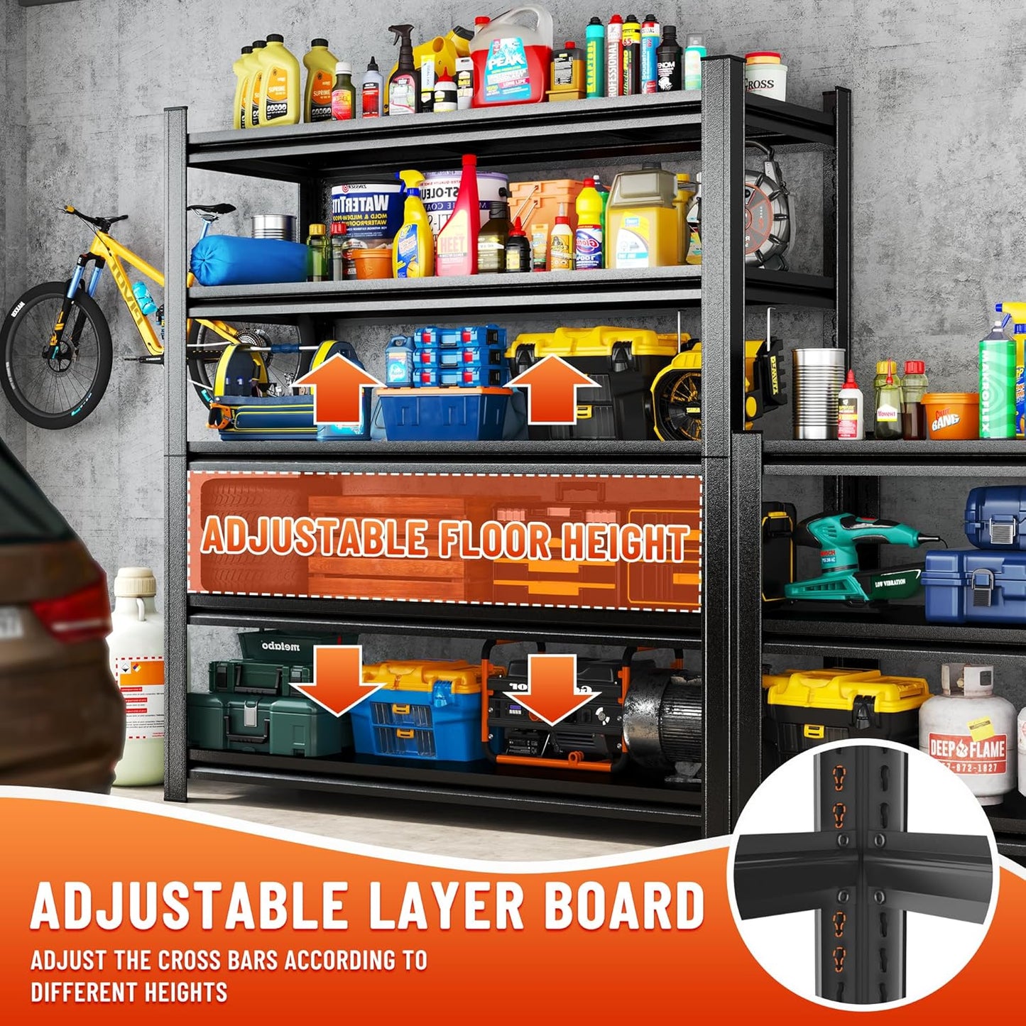 Heavy Duty 4-Tier Steel Shelving Unit, 2000LB Capacity Adjustable Storage Rack for Garage, Warehouse & Basement, Easy Tool-Free Assembly（54.3''H x 39.4W x 15.7''D）