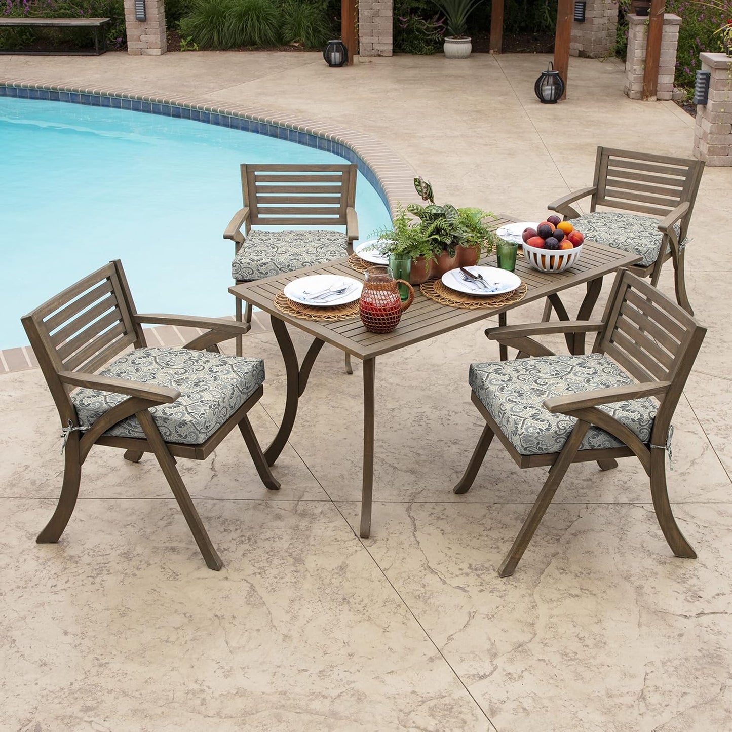 Arden Seat Cushion, 21 x 21, Rain-Proof, Fade Resistant, Cushion for Patio Dining, Adirondack, and Outdoor Chairs Neutral Aurora Damask