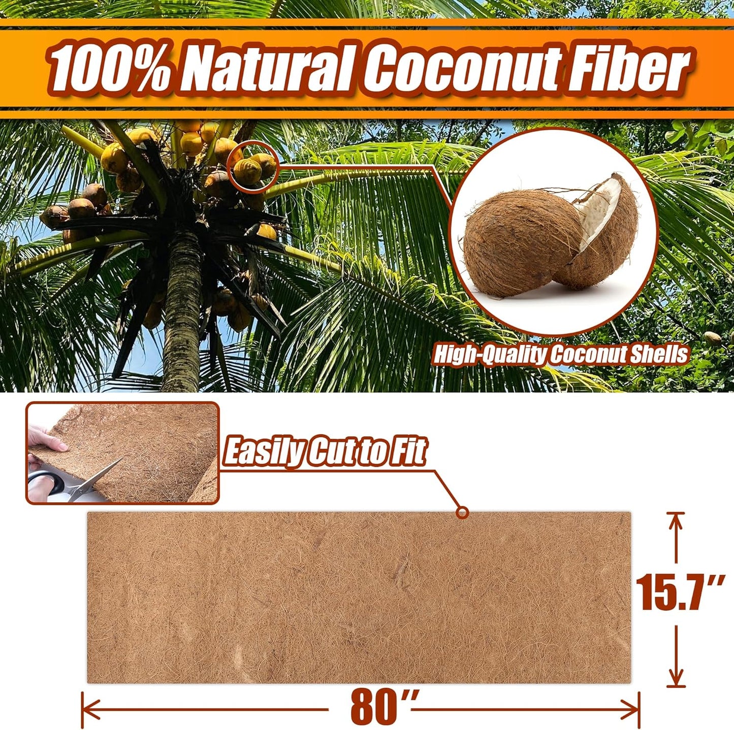 Coco Liner Roll, 16 x 80 Inch Coconut Fiber Liners for Planter Window Box Flower Basket, Natural Coco Coir Sheet Coco Mats for Animal Pet Pad, Reptile Carpet, Garden Decoration